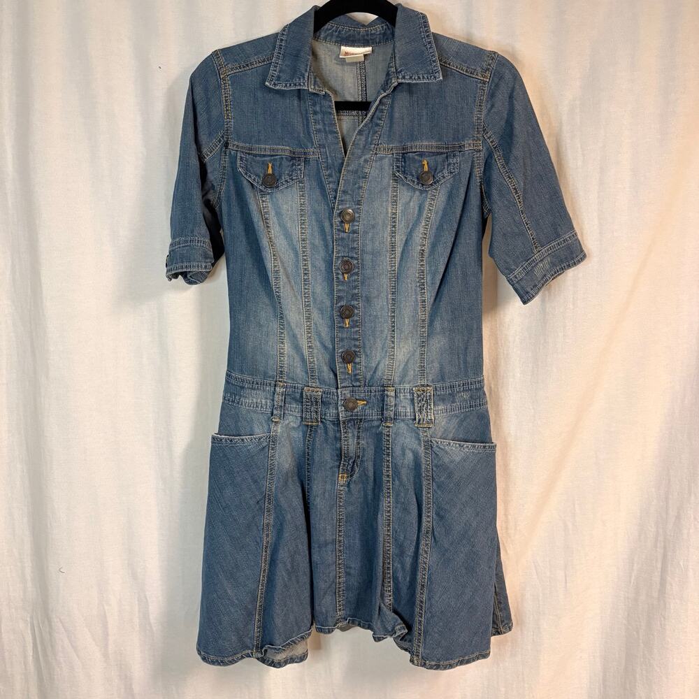 Mossimo Denim Shirt Dress Medium Button Front Fit & Flare Chambray